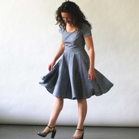 Nooworks Dresses & Skirts - Nooworks Blue Textured Fit and Flare Dress Short Sleeve Scoop Neck USA Large